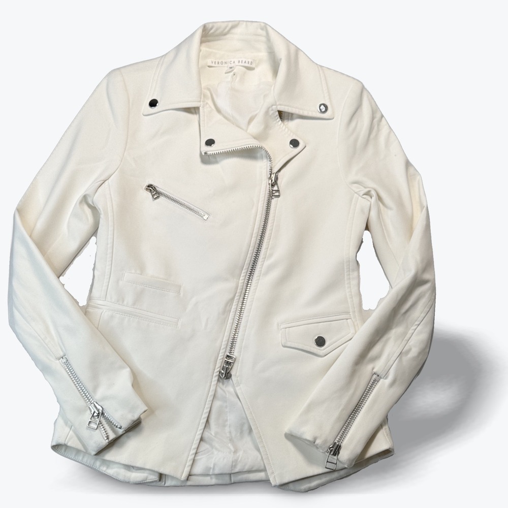 Veronica Beard Hadley Scuba Dickey Moto Jacket Blazer White Size 0 Luxury